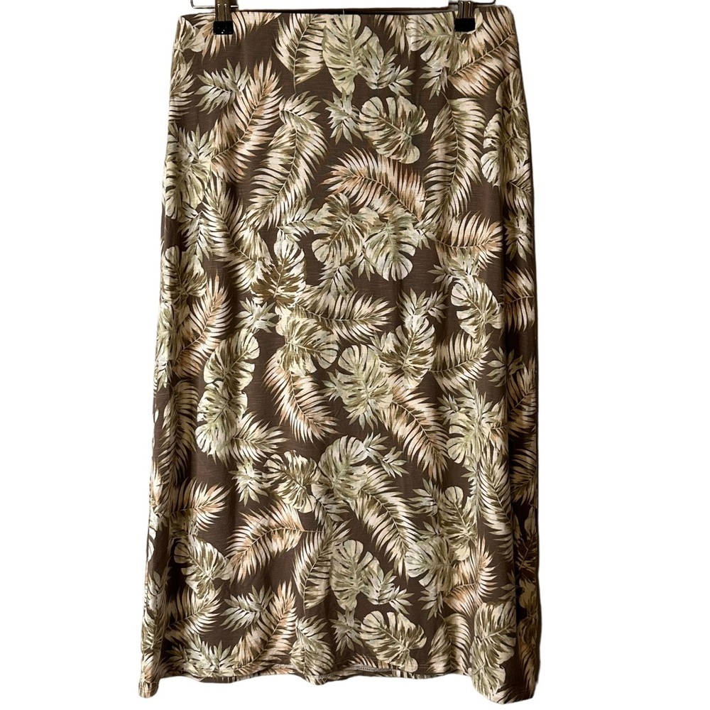 J Jill A-Line Maxi Skirt Watercress Cheerful Palms Elastic Waist Coastal SP